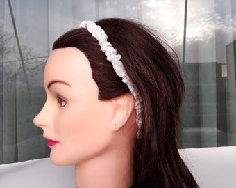 Wedding silk headband, Thin hairband for girls, White thin head band, Skinny hair band for women, wedding silk hair piece