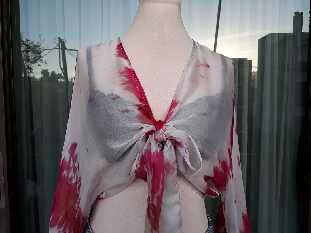 Long puff sleeve self tie crop top