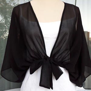 Women bolero for party, Silk cropped jacket, Black bolero, See through cover up, Black silk sheer bolero image 7