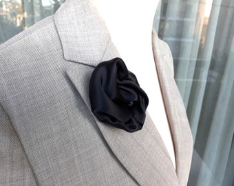Fabric flower brooch, Silk flower pin in black, Corsage black flower brooch, Elegant fabric floral brooch pin women, Flower brooch gift