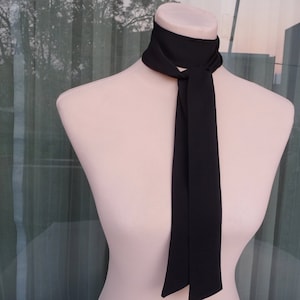 Black neck silk skinny scarf, Long skinny bow scarf, Skinny silk scarfs for women, Fashion skinny scarf, Scarf gift birthday for her