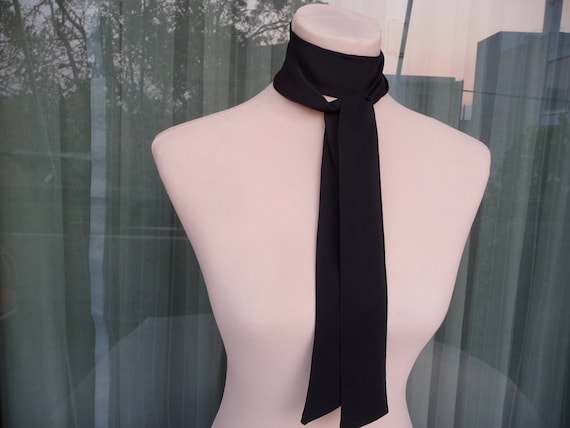 ArtTetisCollections Skinny Scarf for Women, Black Silk Tie, Silk Scarf Bow, Black Bow Tie, Fashion Skinny Scarf, Black Silk Scarf Gift