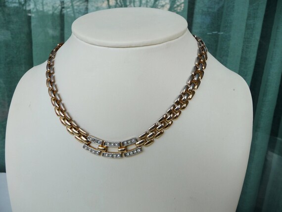 Vintage Gold Choker, Rhinestone Necklace, Bridal C