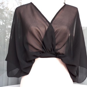 Women bolero for party, Silk cropped jacket, Black bolero, See through cover up, Black silk sheer bolero image 6