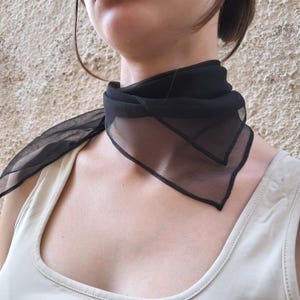 Silk square bandana scarf women, Black silk sheer neck scarf, Boho gift head tie scarf, Small silk scarves in colors