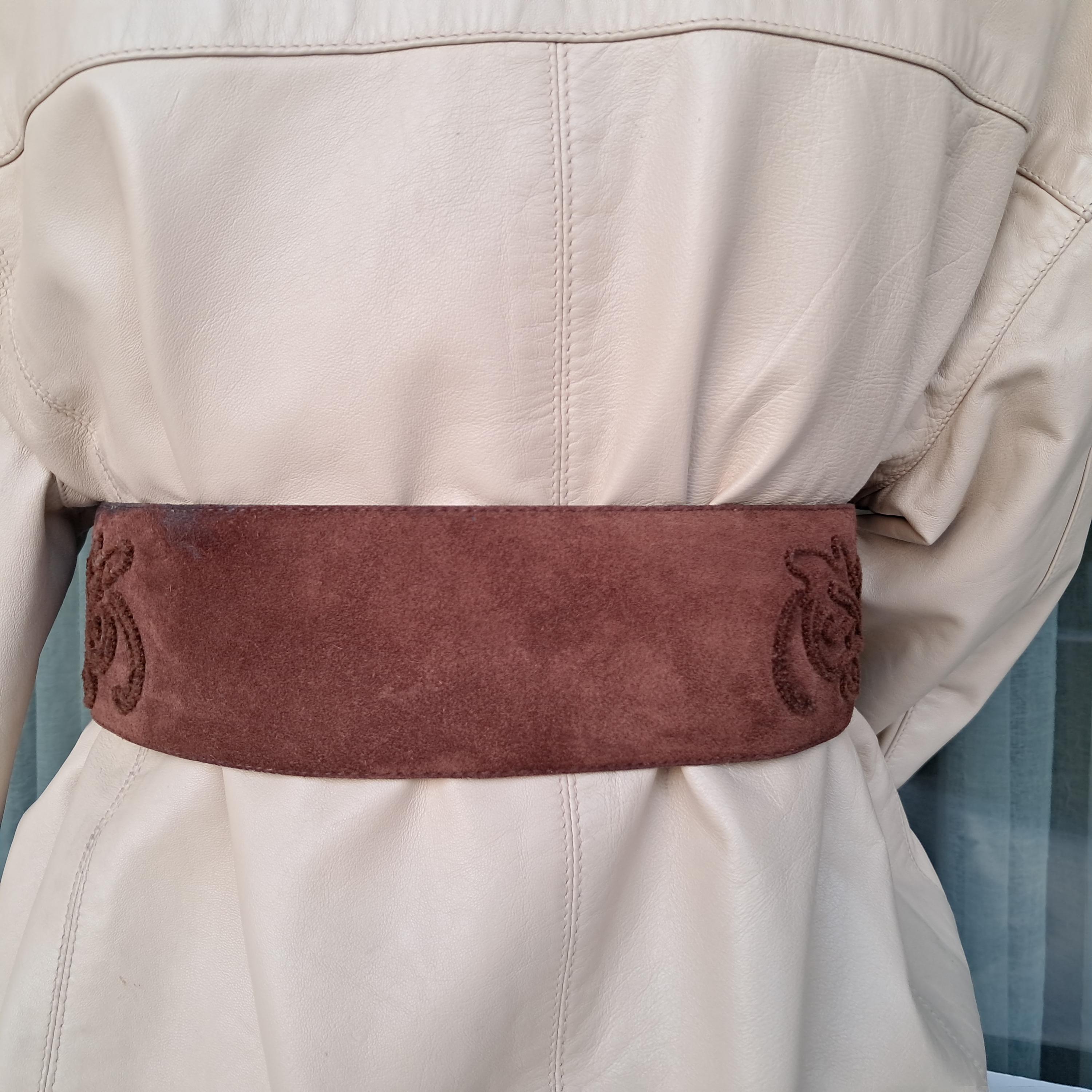 Vintage Embroidered Suede Leather Belt: Wide Boho Waist Belt 