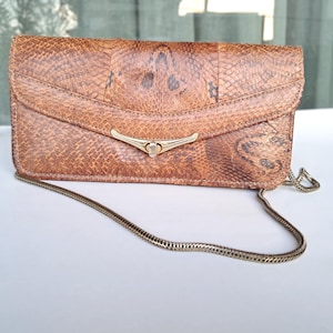 Vintage beige brown snake skin leather clutch bag, Fashion snakeskin box envelope bag