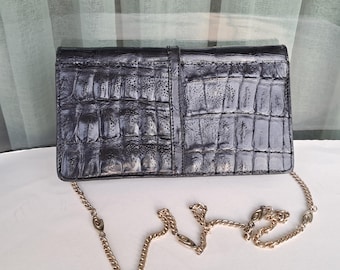Sac à bandoulière vintage en cuir embossé crocodile