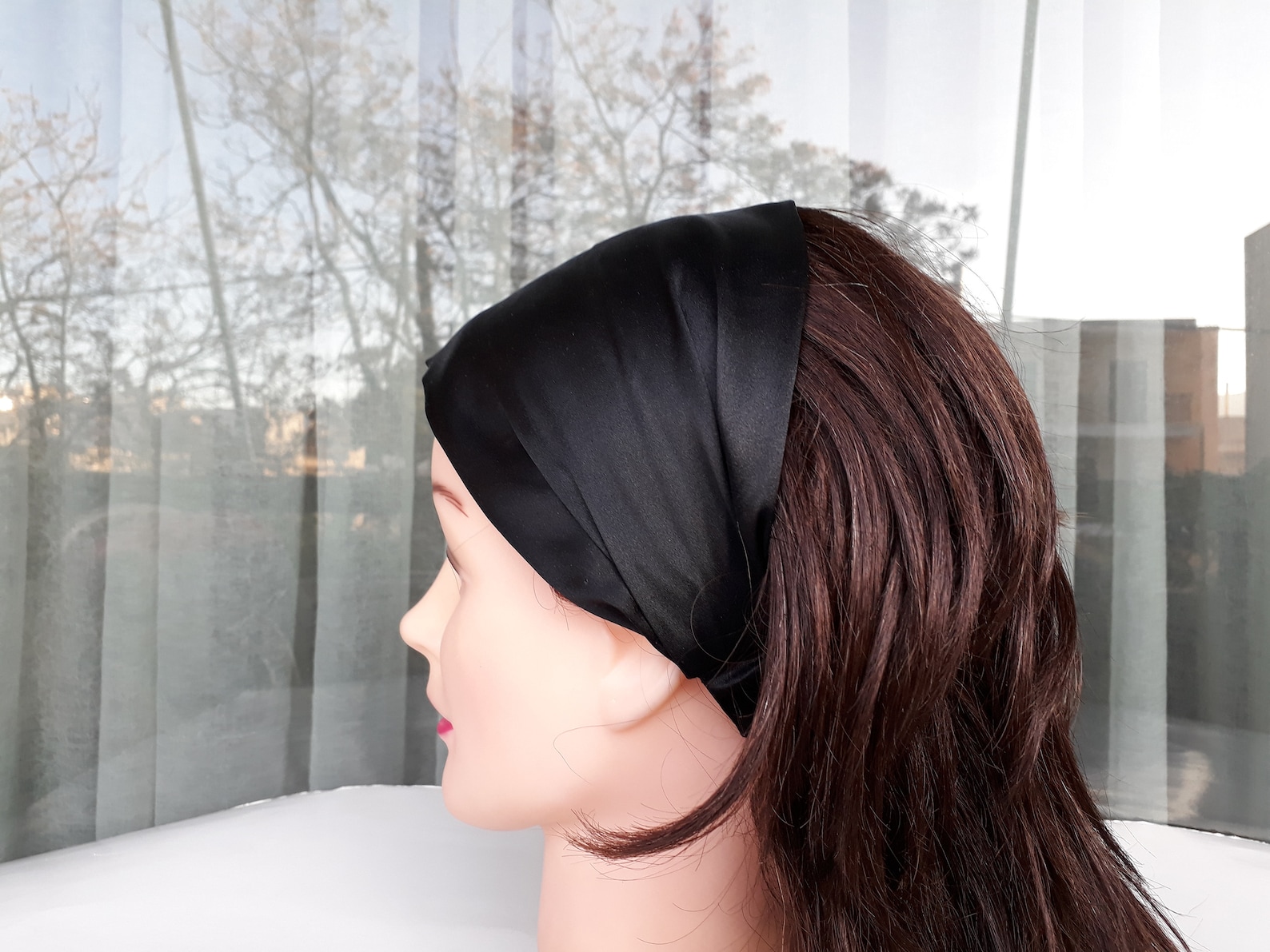 Luxuriöses Satin-Haarband Für Damen - Extra Breites Stirnband In Marineblau