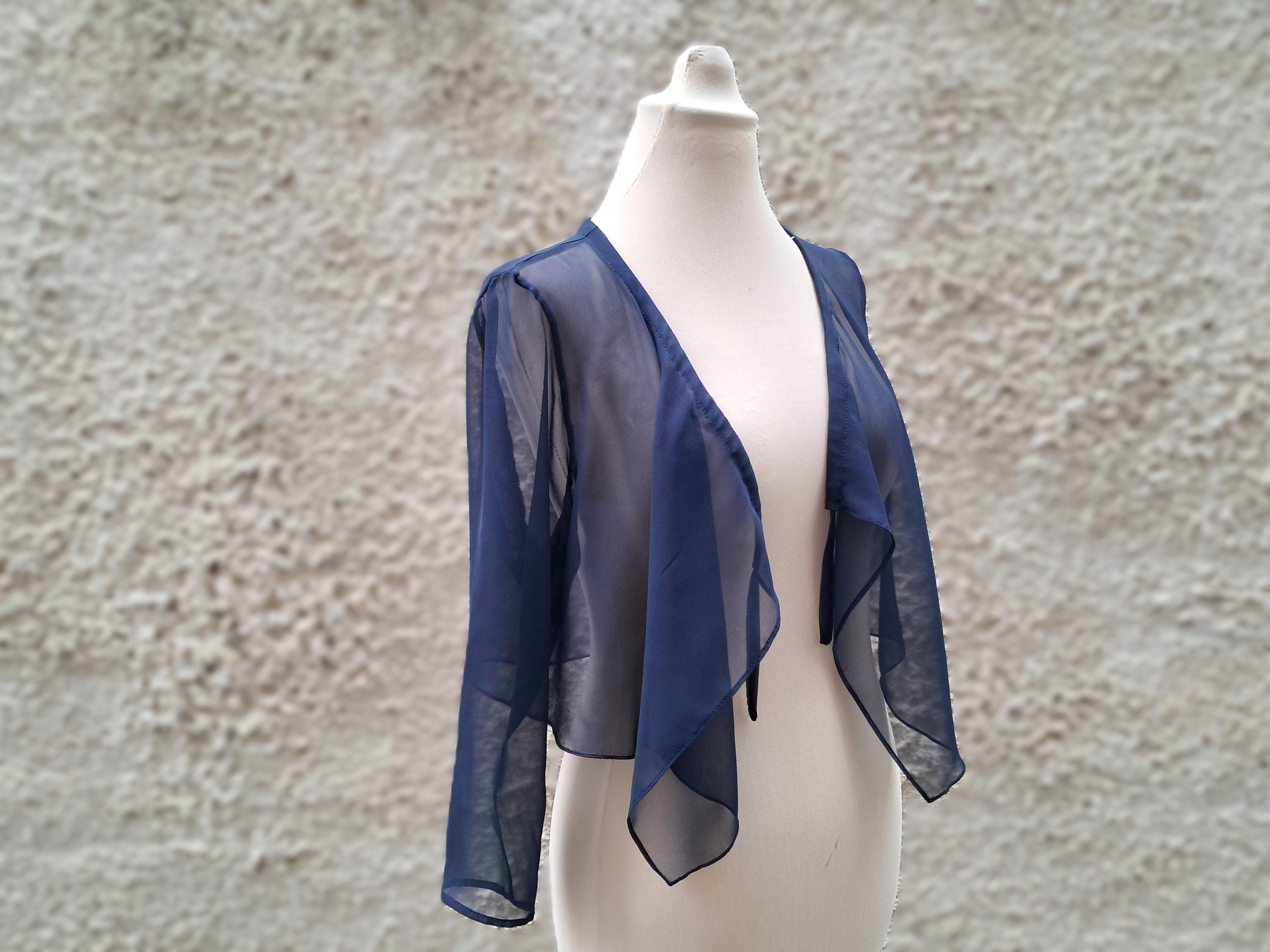 Silk Sheer Navy Crop Top Shrug * Lightweight Layer