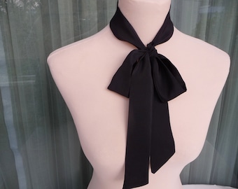 Skinny silk scarfs for women, Black silk bow scarf, Neck skinny scarf, Fashion skinny scarf, Silk scarf bow, Scarf gift birthday for sister