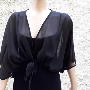 Women bolero for party, Silk cropped jacket, Black bolero, See through cover up, Black silk sheer bolero image 5