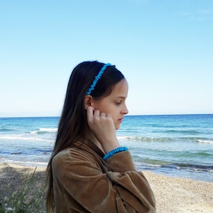 Silk headband scrunchie, Turquoise hair accessory