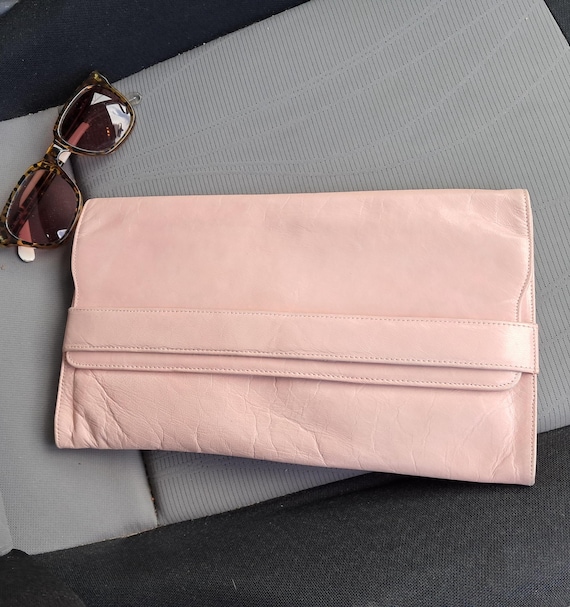 Leather Clutch Bag, Pink Wedding Guest Envelop Purse, Formal