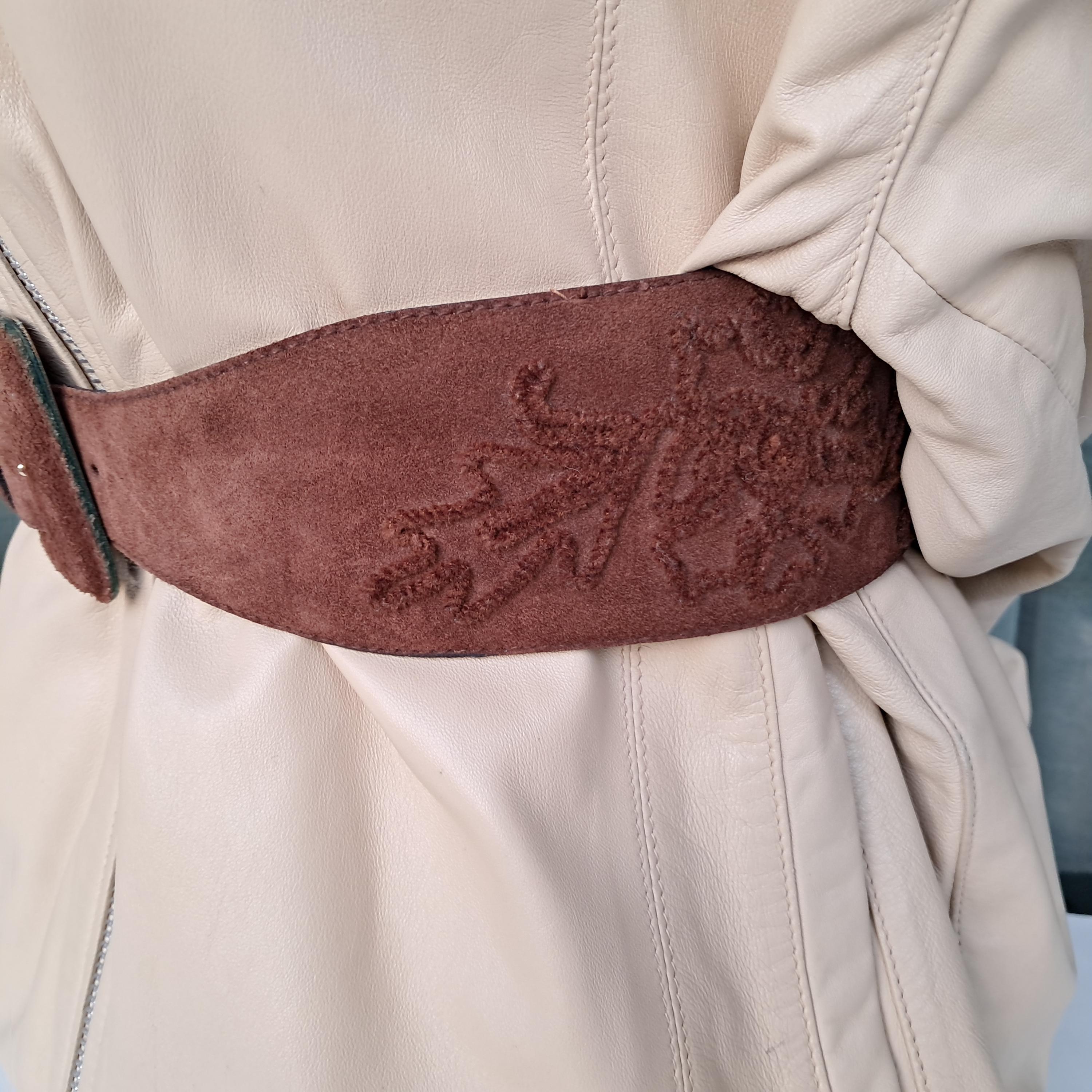 Vintage‎ suede big stitch boho rustic statement belt 1970s Linked Suede Leather Brown Tan Boho Hippie Tie  main image 4