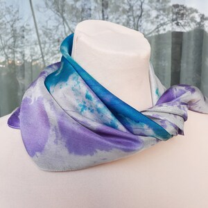 Bandana silk scarf face mask, Women square scarf painted, Head neck scarf neckerchief