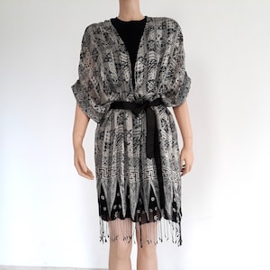 Silk kimono cardigan coverup, Bohemian silk jacket kimono, Festival fringe kaftan kimono, Women silk duster