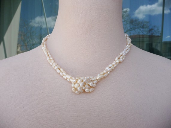 Women vintage pearl necklace, 3 Strand Freshwater
