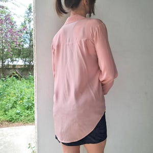 Vintage Pink Silk Blouse – 2000s Y2K Button-Up Shirt, Feminine Soft Silk Top, Minimalist Elegant Blouse