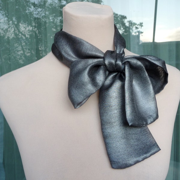 Silk Bow Scarf, Sparkly silver Scarves, Neck bow scarf, Silk bow tie