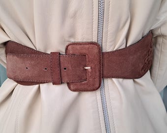 Vintage Embroidered Suede Leather Belt: Wide Boho Waist Belt