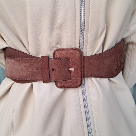 Vintage Embroidered Suede Leather Belt: Wide Boho Waist Belt  display picture 1