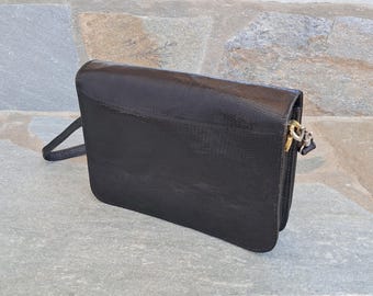 Bolso de hombro de piel de serpiente negra, bolso vintage de piel de serpiente, bolso bandolera de piel de serpiente.