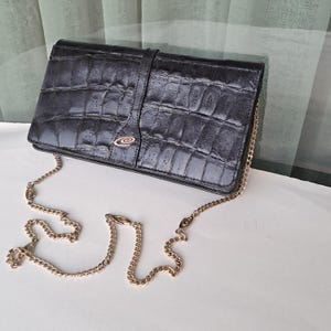 Vintage Genuine Leather Shoulder Bag, Leather Bag Crocodile Pattern, Embossed Croc Crossbody Bag, Birthday gift bag for her