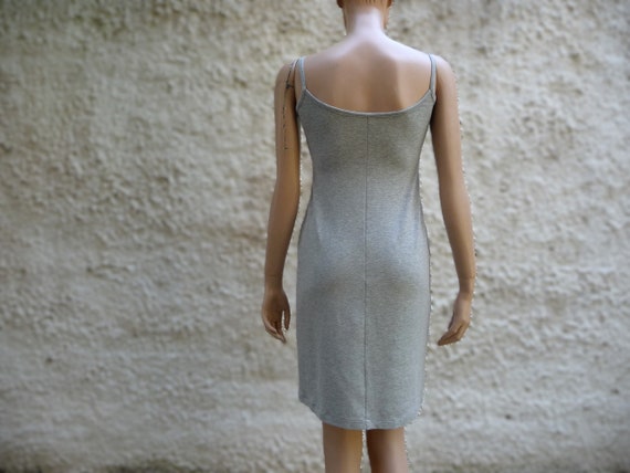 Spaghetti classic dress, Minimal simple bodycon gray/black dress, Cotton jersey elastic Beach dress