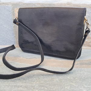 Black snakeskin purse shoulder bag, Vintage bag snake skin leather handbag, Crossbody fashion snakeskin bag