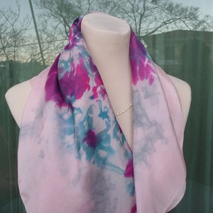 Silk scarf in pink with flowers, Square scarf painted silk, Silk Scarf in Pink floral, Scarf hand painted, Silk scarf with flowers, Gift mom