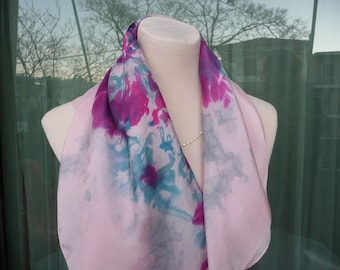 Hand Painted Silk Scarf, Pink Floral Square Scarf