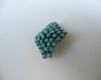 Broche Art Déco Vintage En écaille Et Perles Turquoises - Années 1940 - Diamètre 4,8 Cm - Très Bon état