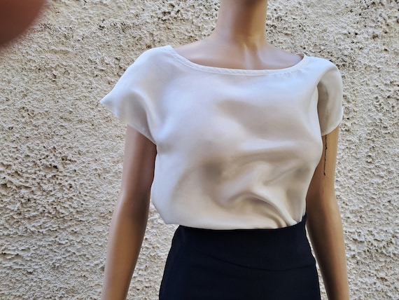 Easy digital PDF blouse XS-XXL, Pdf sewing pattern silk top, Boat neck blouse top women's sewing pattern, Instant download sleeved top