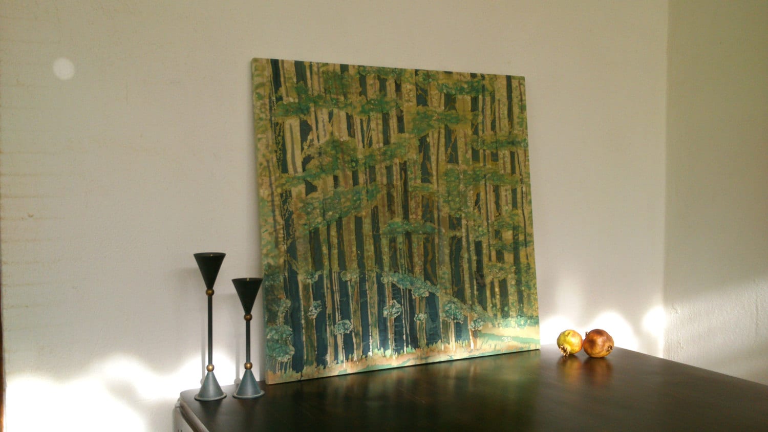 Silhouette D'arbres Dans La Forêt, Peinture De Forêt Verte, Oeuvre D'art Originale, Art Tremble, D'arbres, Originale Bouleau