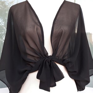 Women bolero for party, Silk cropped jacket, Black bolero, See through cover up, Black silk sheer bolero image 3