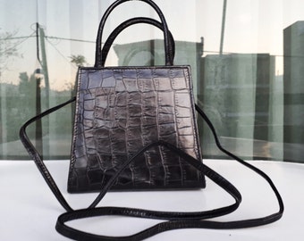 MGR STILE EMMEGIERRE ITALY クロコダイル風　バッグ　R Vintage Enrico Vivalli Black Leather Handbag Made in Italy Croc
