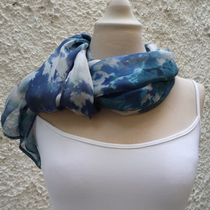 Painted silk scarf women, Light scarf spring summer, Blue silk wrap, Silk scarf women abstract, Gift for anniversary