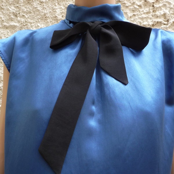 Skinny scarf for women, Black silk tie, Silk scarf bow, Black Bow tie, Fashion skinny scarf,  Black silk scarf gift