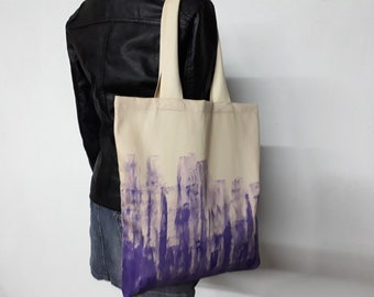 Abstract art on tote bag, Gift for Her One Of A Kind Bag, New York skyline tote bag, Shopping fabric bag, Design Shoulder Tote Bag