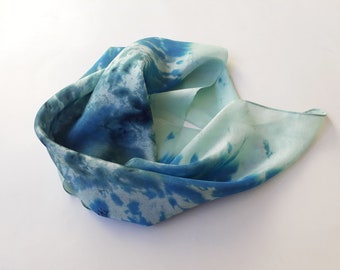 Women silk neckerchief, Small square silk scarf, Painted scarf gift, One of a kind wearable art