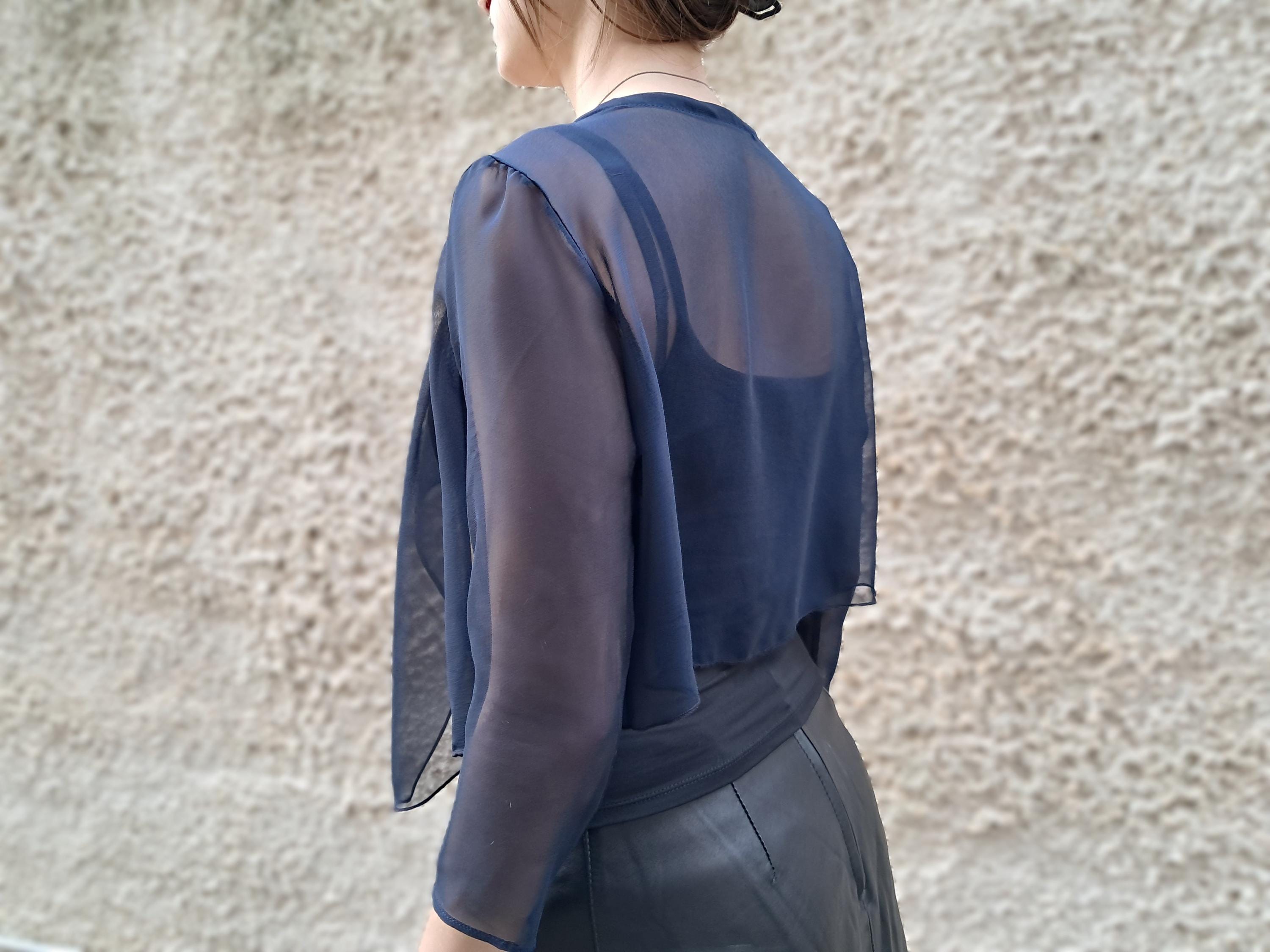 green emerald velvet dress Women's Silk Wrap Shrug in Navy main image 0