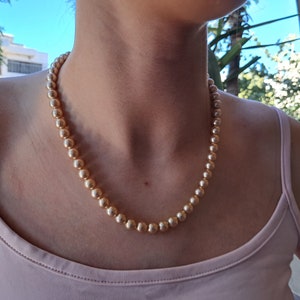 Light pink pearl necklace,  Faux pearl vintage necklace, Wedding single pearl necklace, Bridesmaid necklace, Gift accessories for mum