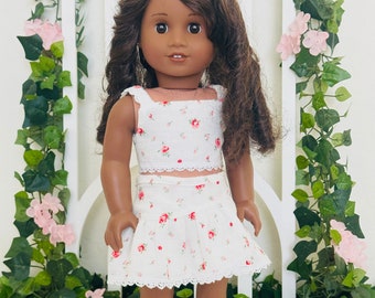 White Azalea Skirt and Top - Floral Ruffled Skirt and Top for 18 inch dolls