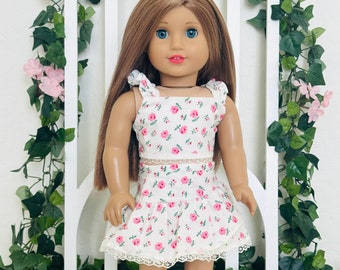 White Floral Ruffled Skirt and Top for 18 inch dolls