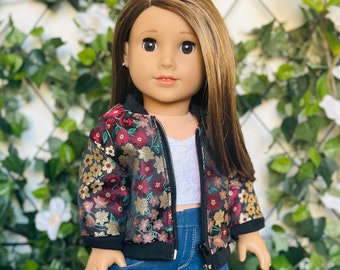Floral Bomber Jacket -   Made to Fit 18 inch Dolls