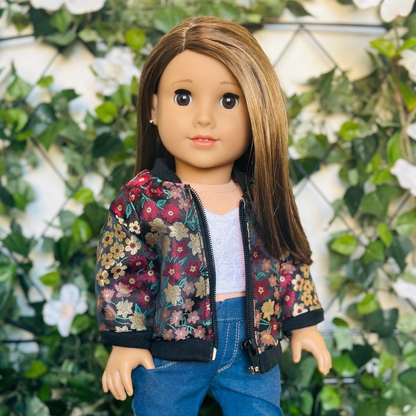 Floral Bomber Jacket -   Made to Fit 18 inch Dolls