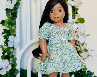 Sage Green Floral Hyacinth Dress for 18 inch Dolls such as American Girl®