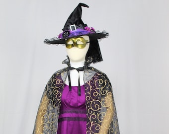 Plus Size Purple Witch Costume, Hat, Cape, Women's Size 14-16