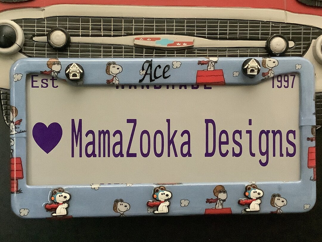 Snoopy Flying Ace License Plate Frame by Mamazooka Designs Etsy